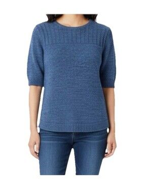 Melissa Paige Blue Knit Crew Neck Pullover Sweater Short Sleeve Women's Size L